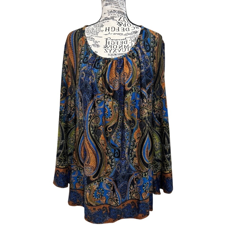 Dressbarn Blue and Orange Paisley Top